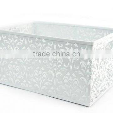 Durable Flower Patter Rectangle Metal Punched Storage Basket photo-2