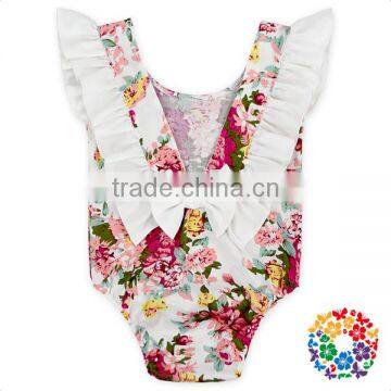 New Design Infant Baby Backless Sunsuit Jumpsuit Flutter Sleeve Floral Romper photo-4