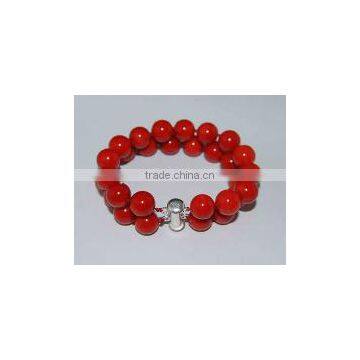 Wholesale 17CM 10mm two rows red round natural coral bracelet with sterling silver clasp