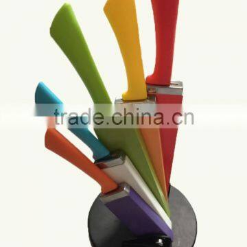 p45-059 6pc stainless steel color knife set with wooden folding block