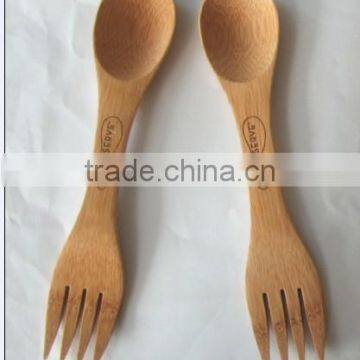 Hot Selling Natural Bamboo Spoon and Fork on One Pcs for Fruit photo-2