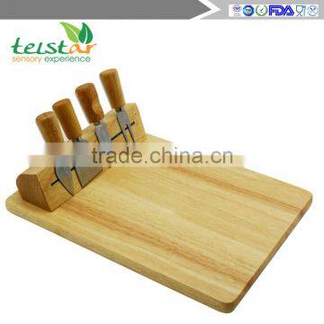 Manufacturer for Bamboo & Wooden Products Rubber Wood Cheese Board With 4knives Set Cheese Knife Set Cheese Board Set photo-2