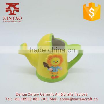 Children used mini ceramic planter porcelain sunflower watering can for christmas ornament