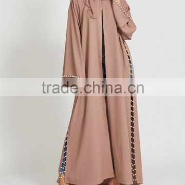 Middle East women clothing OEM islamic dubai abaya Pop up buttons Mocha Kimono abaya