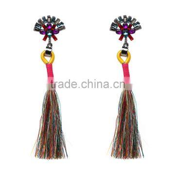 Fashion Shiny Rhinestone Colorful Long Tassel Dangle Earrings photo-5