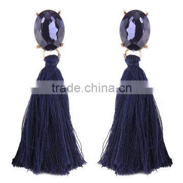 Bohemian Jewelry Big Crystal Gems With Tassel Drop Earrings for Women photo-3