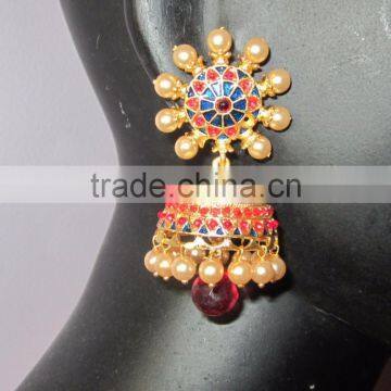 Jhumka Enamel polki gold tone dangler EARRINGS