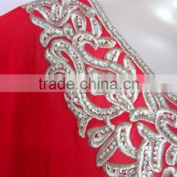 RED SILVER EMBROIDERED Georgette CAFTAN Kaftan Tunic Poncho Zip Cover up photo-3