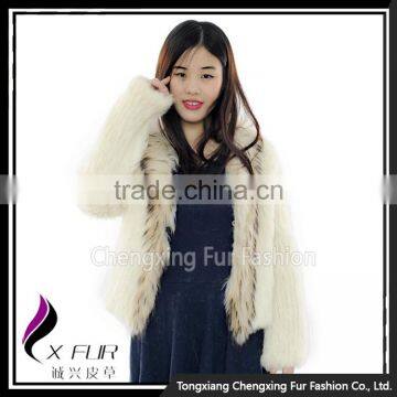 CX-G-A-95C Flower Pattern Genunie Rabbit Fur Jacket