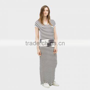 Ladies Stripe Dress Shortsleeve Maxi Dress photo-2