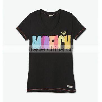 women's v-neck letter print tshirt