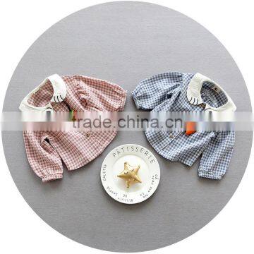 S17735A Autumn Spring Baby Girls Checked Ruched Collar Blouses photo-4
