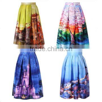 onen onen instyles High Waist Tutu Skirts Women Vintage Fairy Tales Landscape Printed Ball Gown Midi Skirt