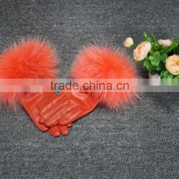 Modern Style Warm Winter Ladies Raccoon Fur Trim Sheep Leather Gloves With High Quality