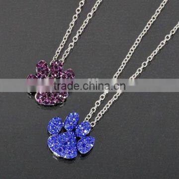 2015 Fashion Paw Print Necklace Factory Price Colorful Crystal Paw Print Charm Necklace photo-2