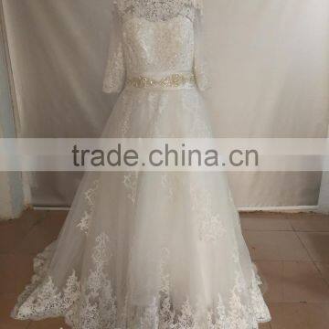 Ball Gown Wedding Dress Floral Lace Sweep / Brush Train Scoop bridal gown P074