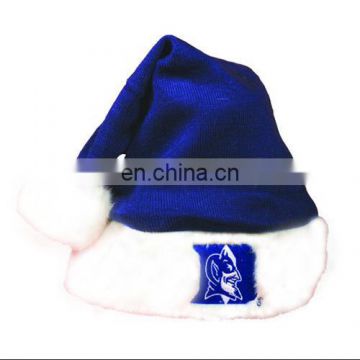 Luxury christmas plush santa hat blue plush santa claus hat with logo