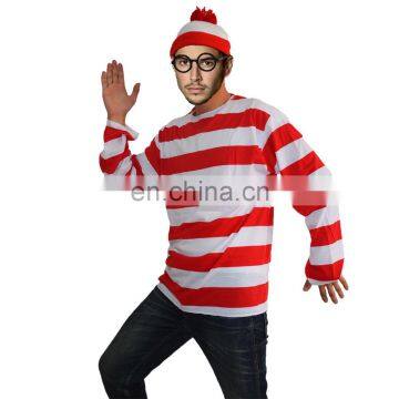 Party carnival red white strips Where's waldo costume t shirt MAB-99