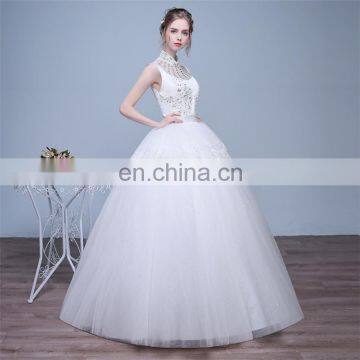 HS1634 2017 Cheap Halter Beading A Line Tulle Plus Size Long Wedding Dress Guest Gown Maid of Honor photo-2