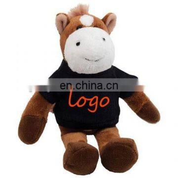 Promotional custom design black T-shirt red logo plush horse toys