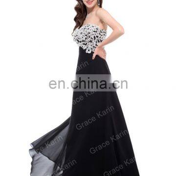 Grace Karin Strapless Sweetheart Floor Length Evening Dress Black Pink Chiffon Wholesale Evening Dresses CL6135-1# photo-2