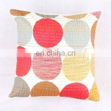 Indian Cotton Handmade White Polka Dot Kantha Cushion Cover Kantha Throw Pillow Cover Hand Quilted Decorative Cushion Cover Art