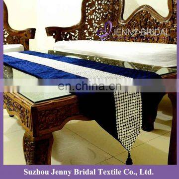 TR039J blue table runners polyester fabric velvet handmade embroidery table runner