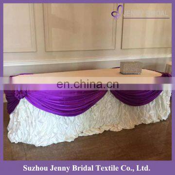 TC161A purple satin wave flower steps in different designs of table skirting for birthday