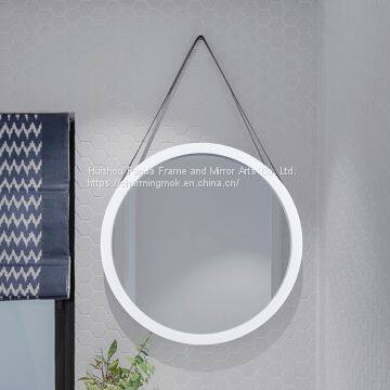 Modern Stainless Steel Frame Decorative Wall Mirror Decor Wall Round Mirror With Leather Strap photo-2