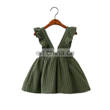 RTS Girl Kids  Olive Stripe Ruffle Skirt Suspender Skirt Vintage Skirt