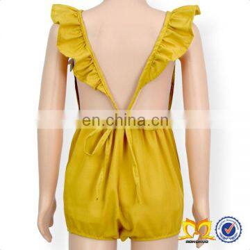 Trendy Newborn Baby Romper Yellow Plain Lace Flutter Sleeve Design Clothes Baby Girl Romper photo-5