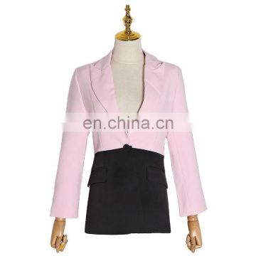 Elegant Hit Color Patchwork Notched Blazer Women 2020