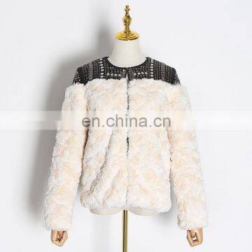 TWOTWINSTYLE Rivet Faux Fur Patchwork Long Sleeve Thick Cardigan Coat Female 2020 Winter