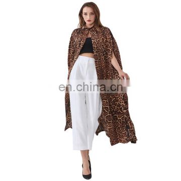 TWOTWINSTYLE Women's Windbreaker Cape Stand Collar Sleeveless Loose Print Leopard