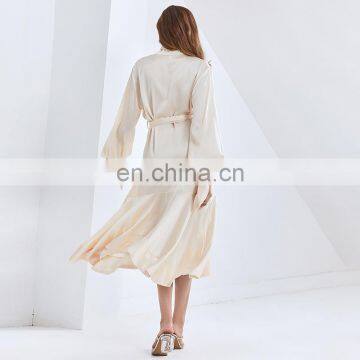 TWOTWINSTYLE Dress For Women Lace Up Lantern Sleeve High Waist With Belt Ruffle Vintage Patchwork photo-7