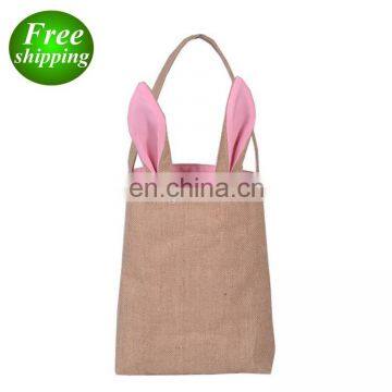 Cotton Linen Easter Bunny Ears Basket Bag For Easter Gift Packing Easter Handbag For Child Fine Festival Gift 255*305*100mm