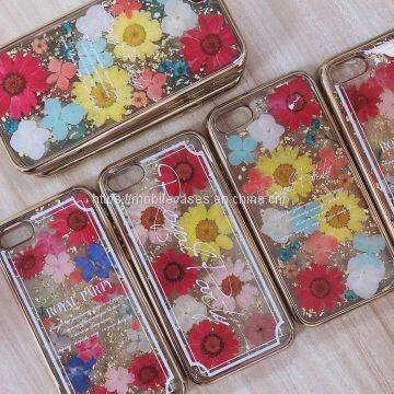 Golden Edge Epoxy Phone Case Flower Phone Case Floral Mobile Cover photo-2
