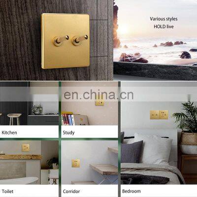 Retro Gold 2 Open Nordic Minimalist Home Improvement Theme Brass Lever 86 Type Concealed Electrical Wall Switch Panel photo-3