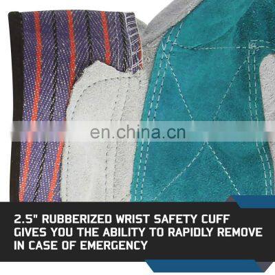 Cow Split Leather Working Gloves/ Rubberized Cuff and Cotton Cloth Back/Cotton Lined photo-4
