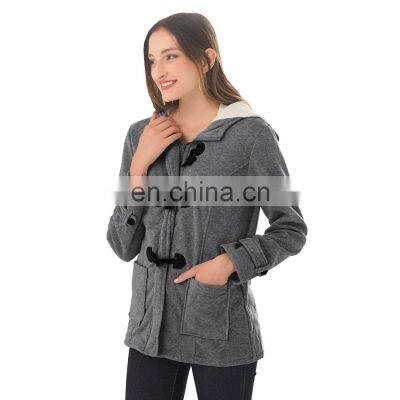 Wholesale Custom-made Women's Horn Button Jacket Mid-long Sleeve Casual and Comfortable Fall Winter Loose Sport Jacket Jogging j photo-5