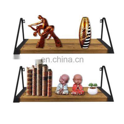 wholesale high quality removable folding stock black metal frame wood wall shelf for home