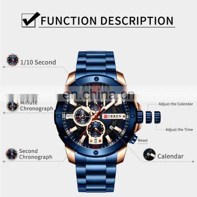 CURREN 8336 Men Chronograph Quartz Fashion Watches 3atm Waterproof Japan Movt Stainless Steel Big Dial Wrist Watch