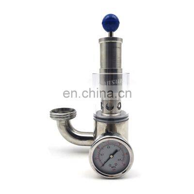 Sanitary Threaded Pressure Relief Valve Exhaust Valves with Pressure Gauge Air Release Valve