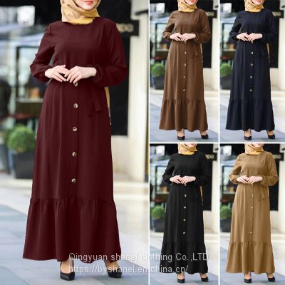 BS-FC922 Womens Long Sleeve Ethnic Style Full Zip Muslim Dresses Abaya