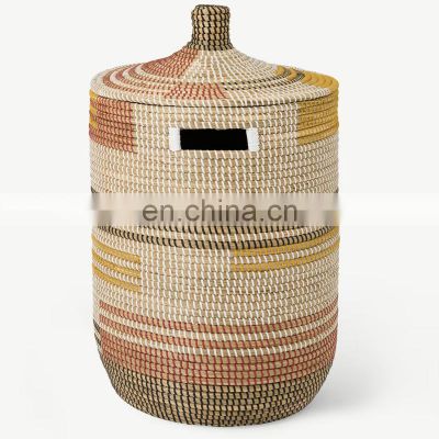 Hot Sale Multi Natural Seagrass Laundry Basket Customized Color Hot deals Seagrass Hamper With Lid Wholesale