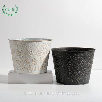 CUUC Embossed Christmas Tin Bucket Flower Pot for Home Decoration