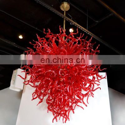 luxury decorative red hand blown glass chandelier pendant lighting for hotel lobby