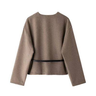 New style women's retro loose casual long-sleeved coat with belt and soft fabric.