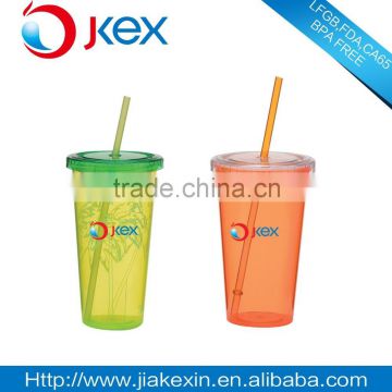 Single wall plastic drinking water mug with straw