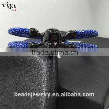 2016 New Coming Stingray/ Python Leather Genuine Leather Bracelet With Skull Clasp Made In China photo-3